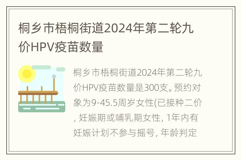 桐乡市梧桐街道2024年第二轮九价HPV疫苗数量