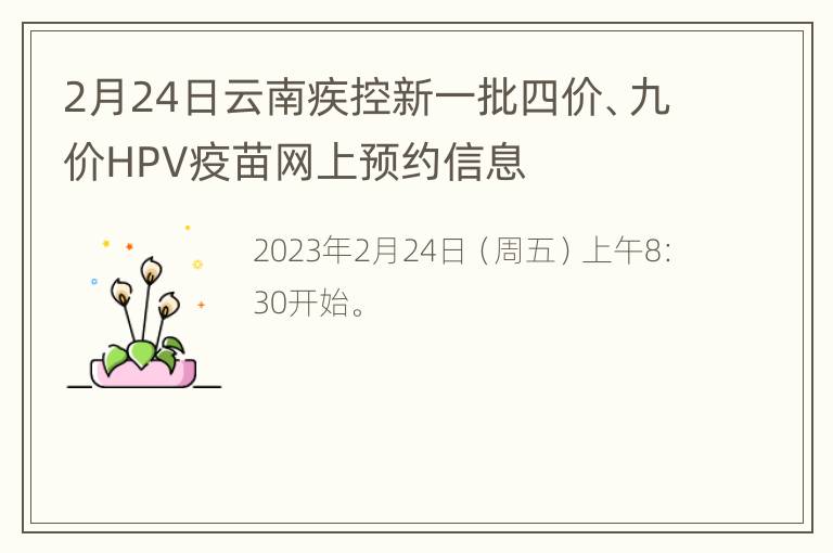 2月24日云南疾控新一批四价、九价HPV疫苗网上预约信息