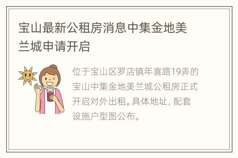 宝山最新公租房消息中集金地美兰城申请开启