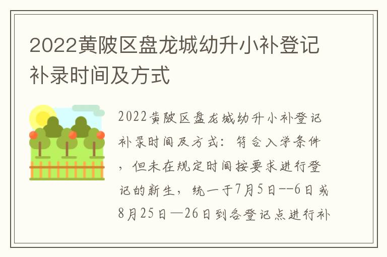 2022黄陂区盘龙城幼升小补登记补录时间及方式