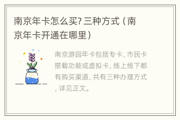 南京年卡怎么买？三种方式（南京年卡开通在哪里）