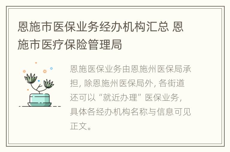 恩施市医保业务经办机构汇总 恩施市医疗保险管理局