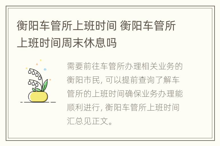 衡阳车管所上班时间 衡阳车管所上班时间周末休息吗