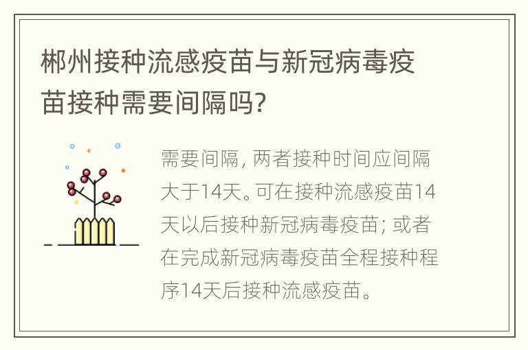 郴州接种流感疫苗与新冠病毒疫苗接种需要间隔吗？