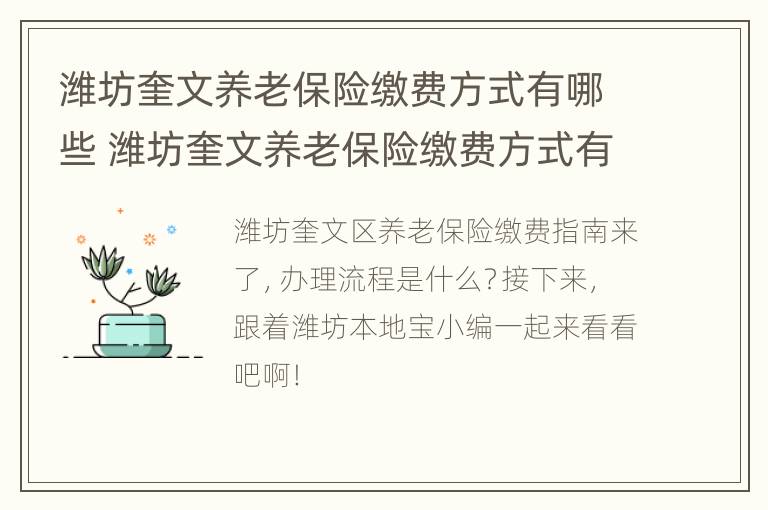 潍坊奎文养老保险缴费方式有哪些 潍坊奎文养老保险缴费方式有哪些种类