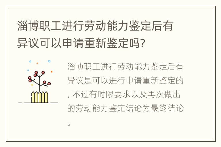 淄博职工进行劳动能力鉴定后有异议可以申请重新鉴定吗？