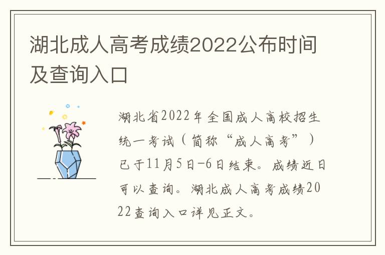 湖北成人高考成绩2022公布时间及查询入口