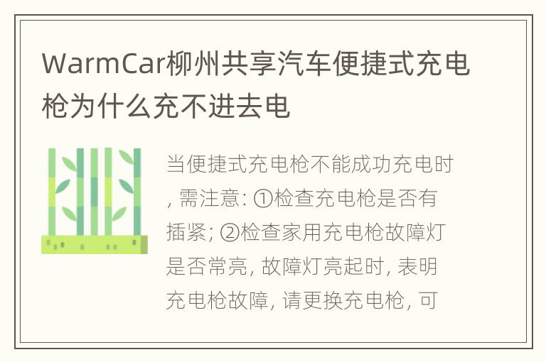 WarmCar柳州共享汽车便捷式充电枪为什么充不进去电