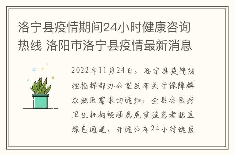 洛宁县疫情期间24小时健康咨询热线 洛阳市洛宁县疫情最新消息