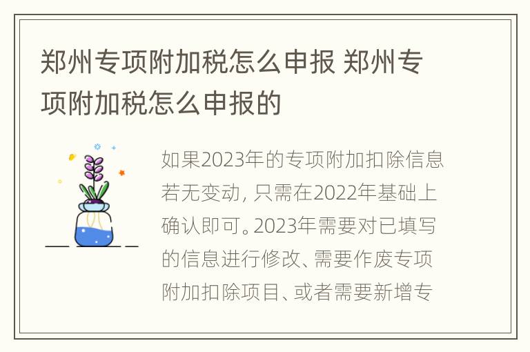 郑州专项附加税怎么申报 郑州专项附加税怎么申报的