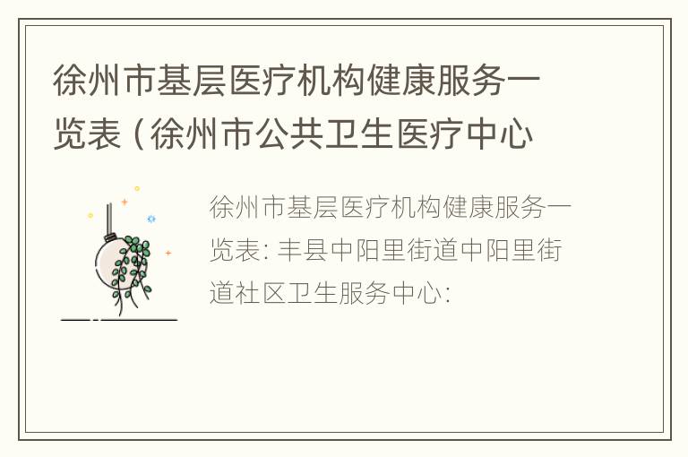 徐州市基层医疗机构健康服务一览表（徐州市公共卫生医疗中心）