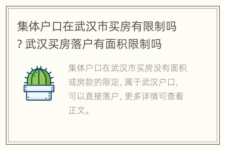 集体户口在武汉市买房有限制吗? 武汉买房落户有面积限制吗