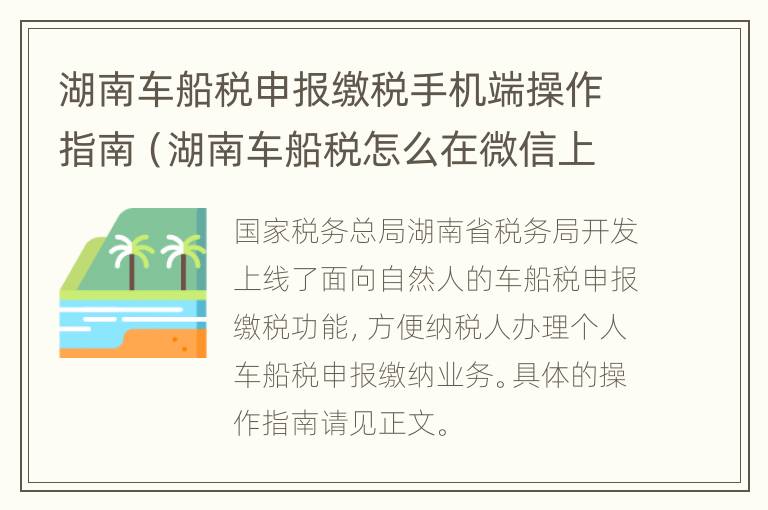 湖南车船税申报缴税手机端操作指南（湖南车船税怎么在微信上补缴）