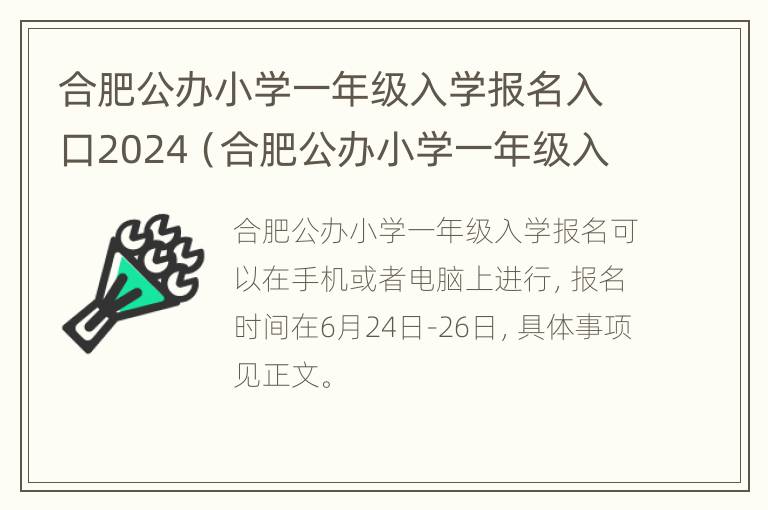 合肥公办小学一年级入学报名入口2024（合肥公办小学一年级入学报名入口2024年）