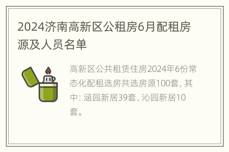 2024济南高新区公租房6月配租房源及人员名单