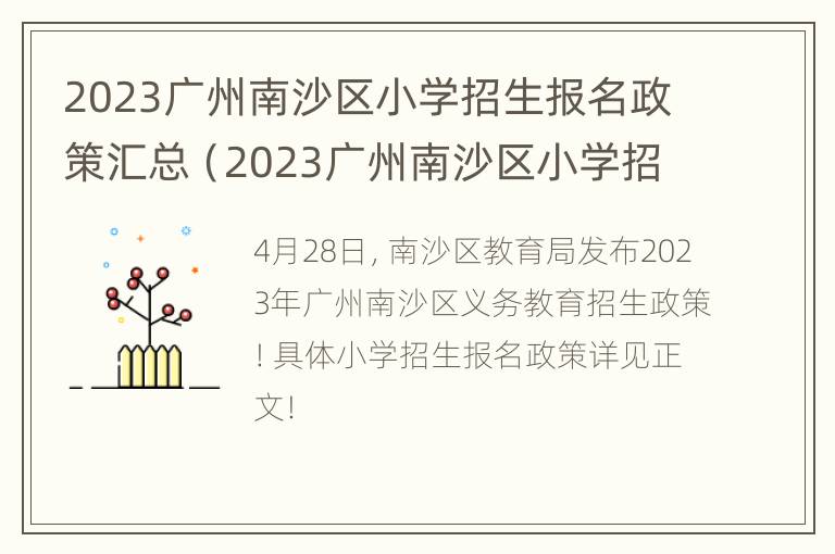 2023广州南沙区小学招生报名政策汇总（2023广州南沙区小学招生报名政策汇总）