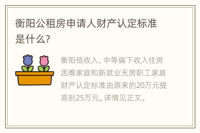 衡阳公租房申请人财产认定标准是什么？