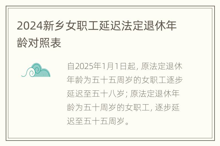 2024新乡女职工延迟法定退休年龄对照表