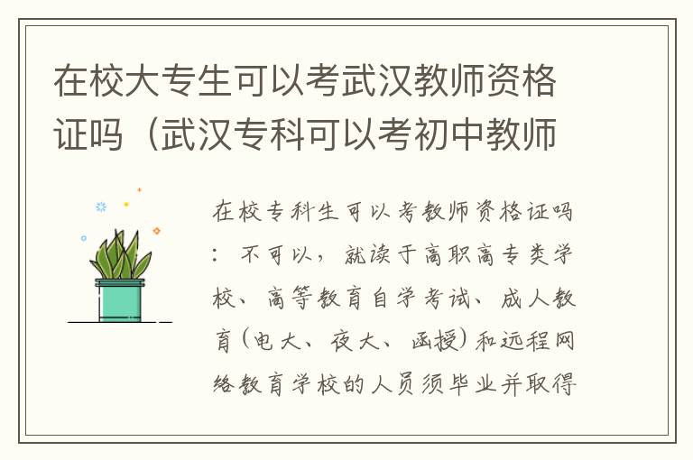 在校大专生可以考武汉教师资格证吗（武汉专科可以考初中教师资格证吗）