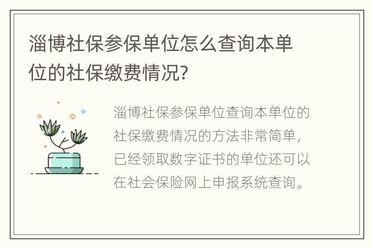 淄博社保参保单位怎么查询本单位的社保缴费情况?