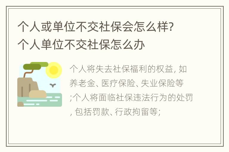 个人或单位不交社保会怎么样? 个人单位不交社保怎么办