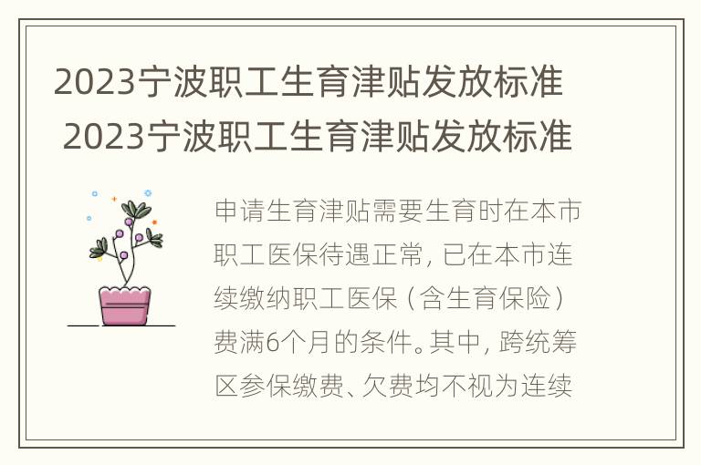 2023宁波职工生育津贴发放标准 2023宁波职工生育津贴发放标准是多少