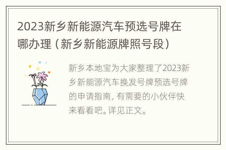 2023新乡新能源汽车预选号牌在哪办理（新乡新能源牌照号段）