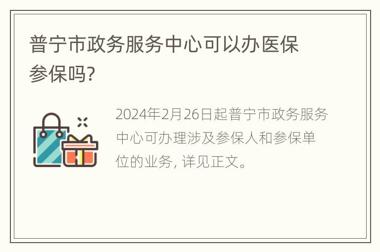 普宁市政务服务中心可以办医保参保吗？