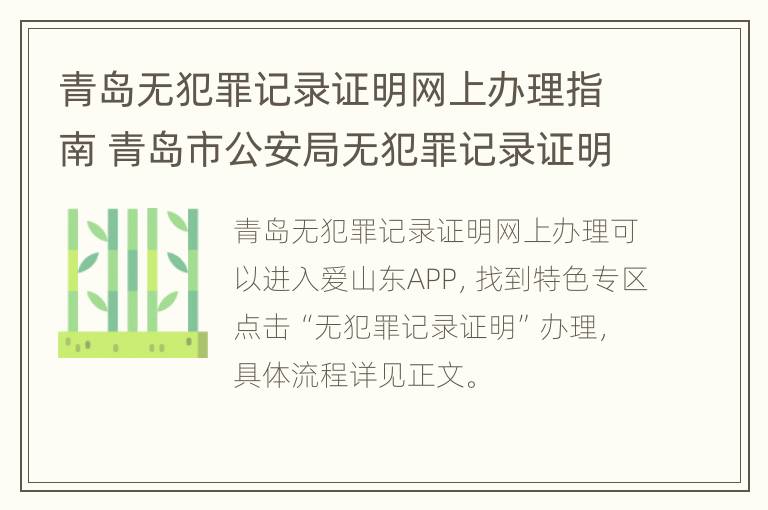 青岛无犯罪记录证明网上办理指南 青岛市公安局无犯罪记录证明