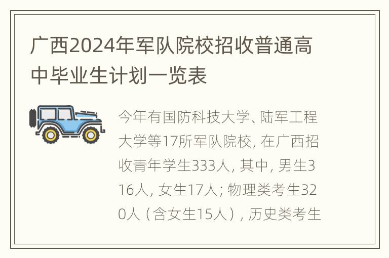 广西2024年军队院校招收普通高中毕业生计划一览表