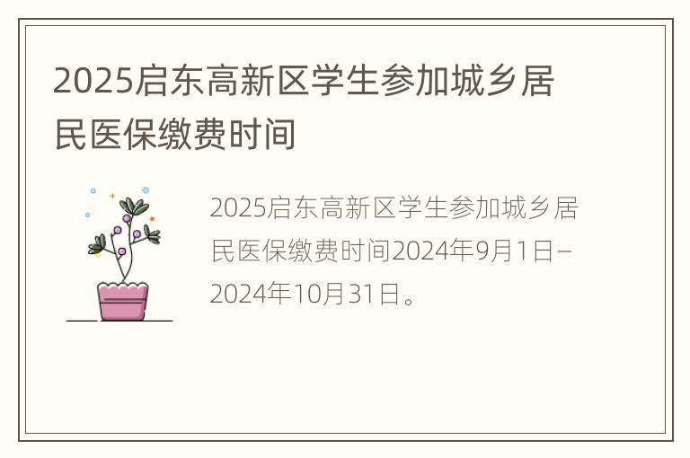 2025启东高新区学生参加城乡居民医保缴费时间