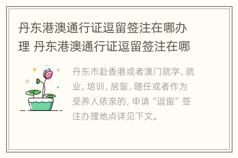 丹东港澳通行证逗留签注在哪办理 丹东港澳通行证逗留签注在哪办理手续