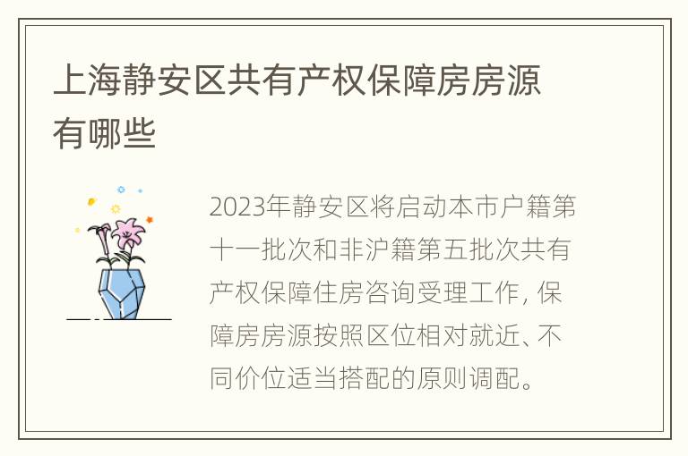 上海静安区共有产权保障房房源有哪些