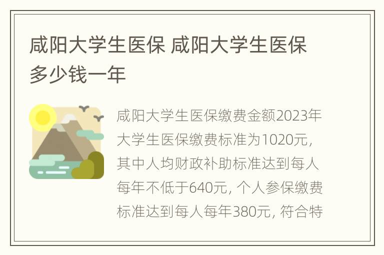 咸阳大学生医保 咸阳大学生医保多少钱一年