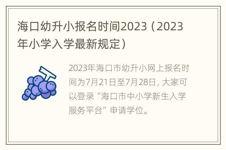 海口幼升小报名时间2023（2023年小学入学最新规定）