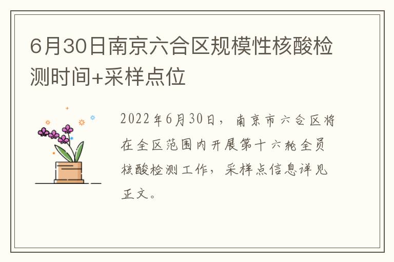 6月30日南京六合区规模性核酸检测时间+采样点位