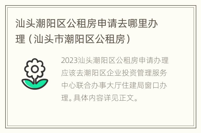 汕头潮阳区公租房申请去哪里办理（汕头市潮阳区公租房）