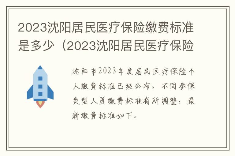 2023沈阳居民医疗保险缴费标准是多少（2023沈阳居民医疗保险缴费标准是多少钱）