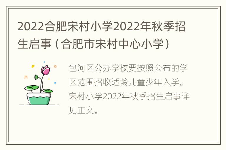 2022合肥宋村小学2022年秋季招生启事（合肥市宋村中心小学）