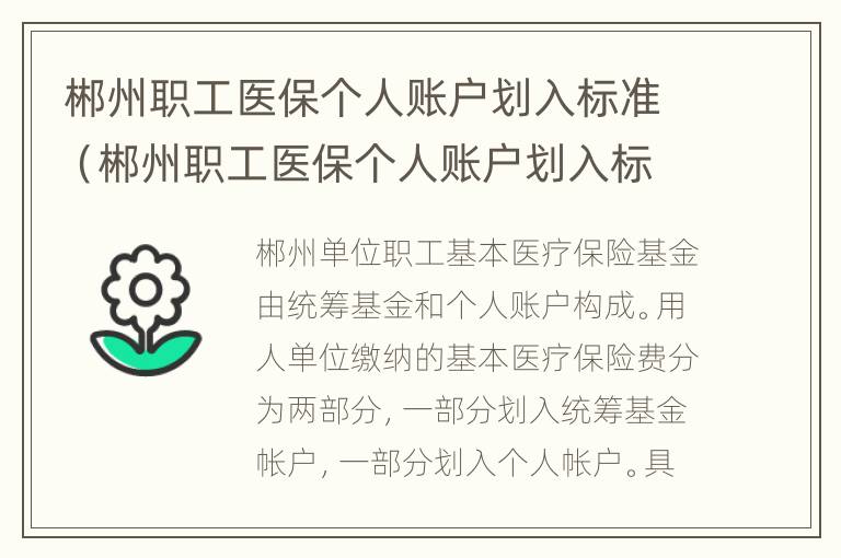 郴州职工医保个人账户划入标准（郴州职工医保个人账户划入标准是多少钱）