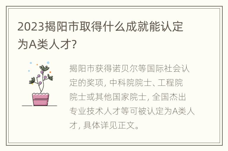 2023揭阳市取得什么成就能认定为A类人才？