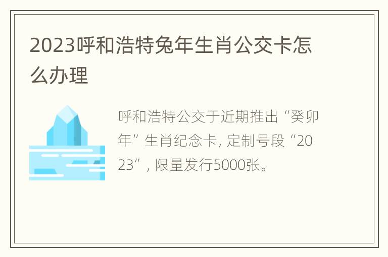 2023呼和浩特兔年生肖公交卡怎么办理