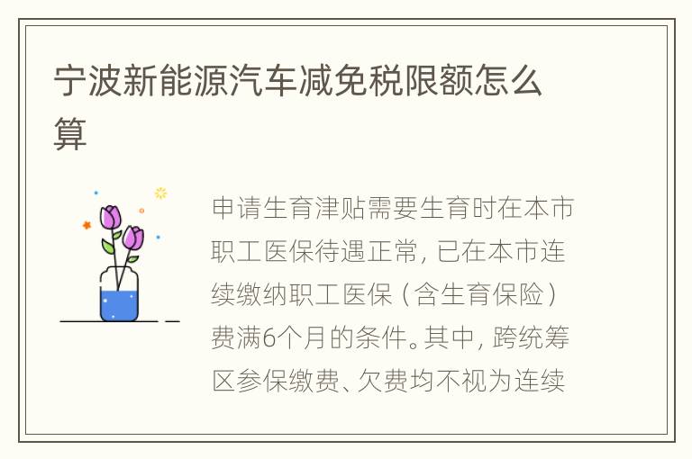 宁波新能源汽车减免税限额怎么算