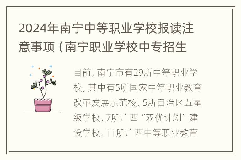 2024年南宁中等职业学校报读注意事项（南宁职业学校中专招生）