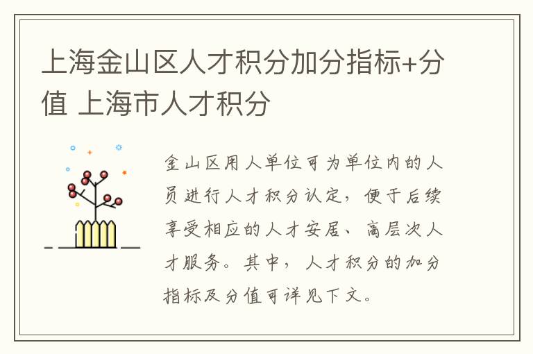 上海金山区人才积分加分指标+分值 上海市人才积分