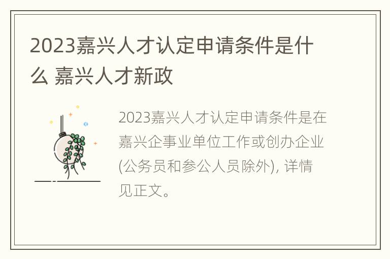 2023嘉兴人才认定申请条件是什么 嘉兴人才新政