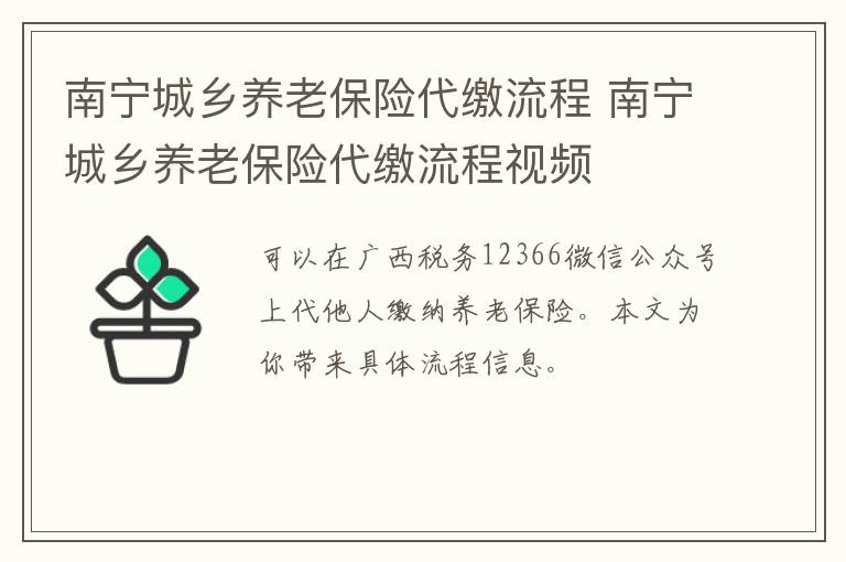 南宁城乡养老保险代缴流程 南宁城乡养老保险代缴流程视频