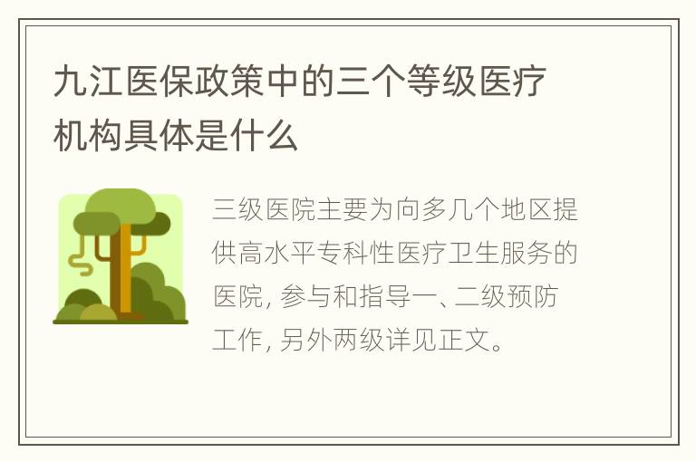 九江医保政策中的三个等级医疗机构具体是什么