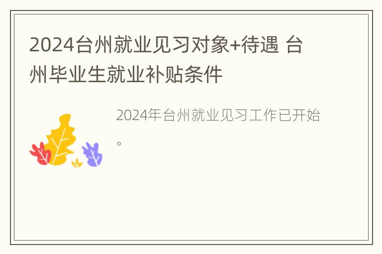 2024台州就业见习对象+待遇 台州毕业生就业补贴条件