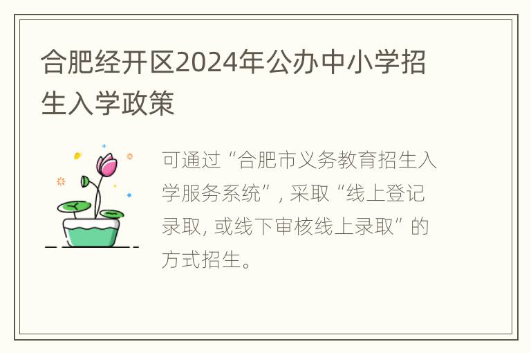 合肥经开区2024年公办中小学招生入学政策